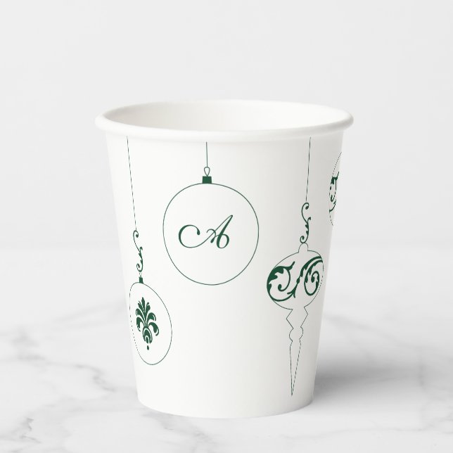 Vasos De Papel Ornamentos de balbuceo verde monograma (Anverso)