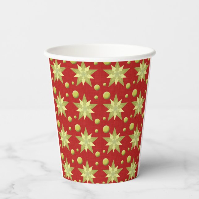 Vasos De Papel Ornamentos dorados navidades de fondo rojo (Reverso )
