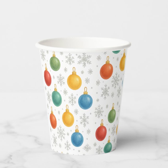 Vasos De Papel Ornamentos navideños acuarelas y copos de nieve - (Anverso)