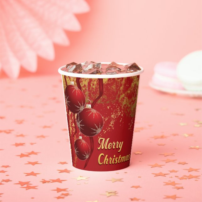 Vasos De Papel Ornamentos navideños de lujo rojo y oro (in situ)