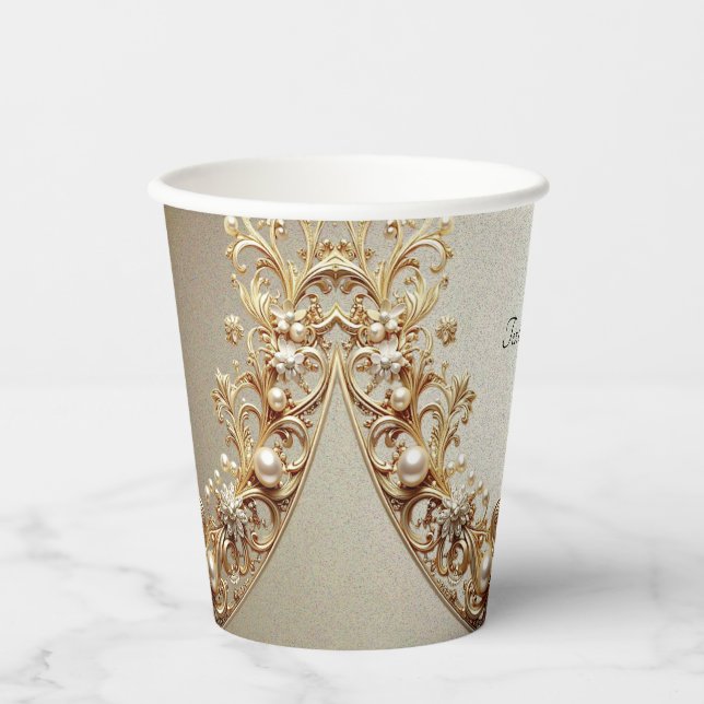 Vasos De Papel Ornate Gold Flourish Paper Cups (Anverso)