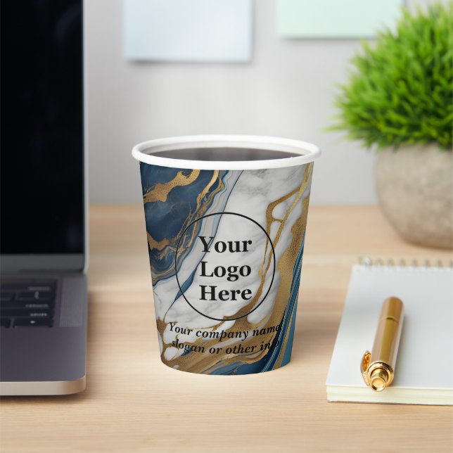 Vasos De Papel Oro azul y mármol blanco (in situ)