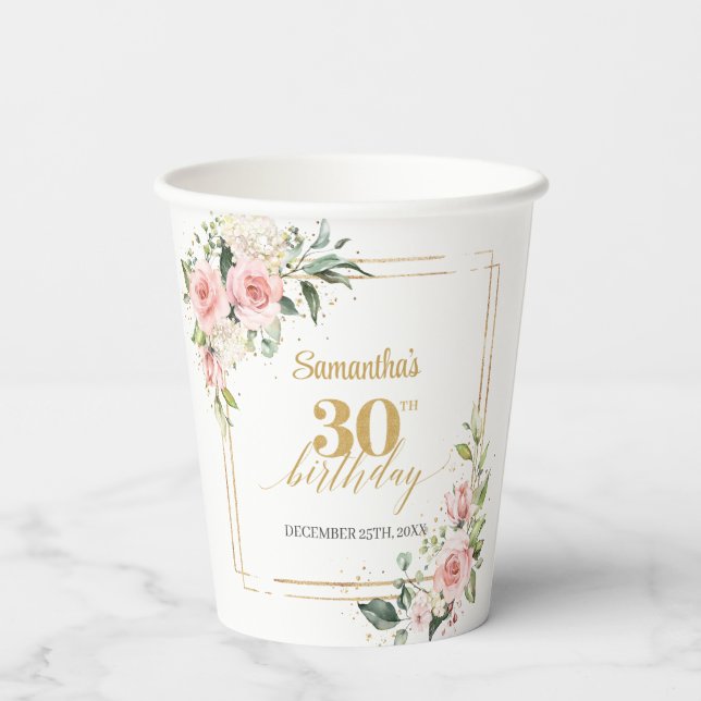Vasos De Papel Oro de eucalipto floral de moda de 30 años (Reverso )