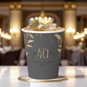 Vasos De Papel Oro Floral 40 Aniversario ID1169