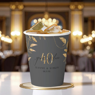 Vasos De Papel Oro Floral 40 Aniversario ID1169