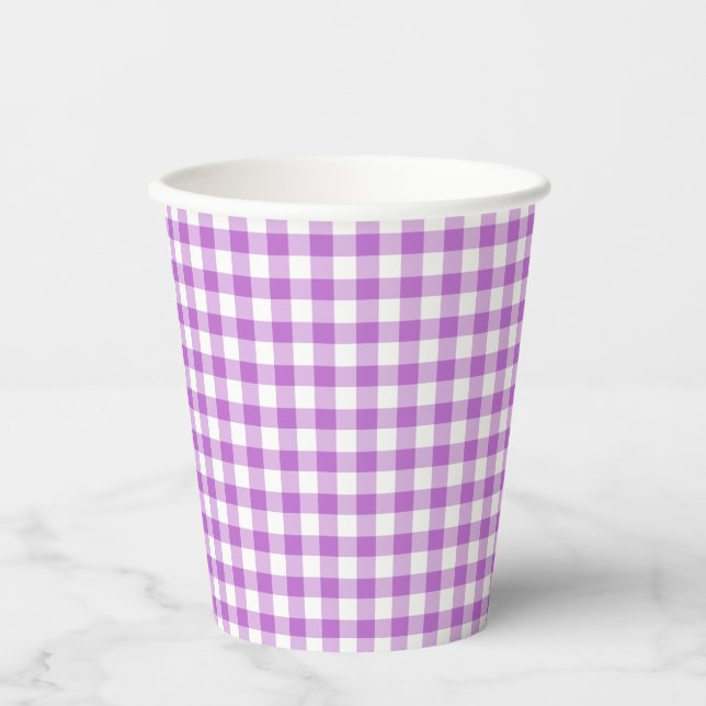 Vasos De Papel Orquídea púrpura de gingham clásico (Anverso)