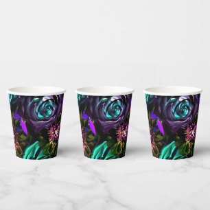 Vasos De Papel Oscuro País de las Maravillas Glamour Floral Bold 