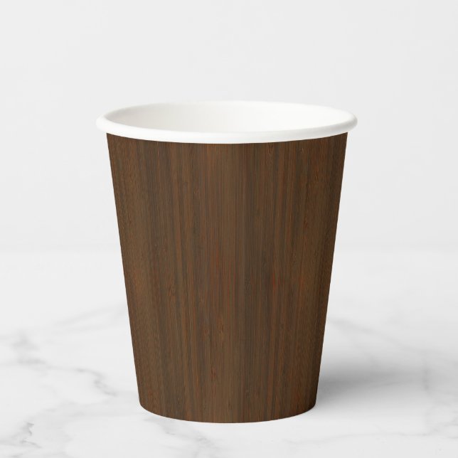 Vasos De Papel Oscuro Walnut Brown Bamboo Madera Grain Look (Anverso)