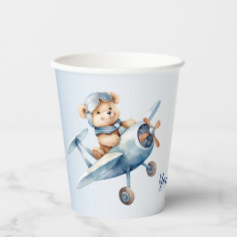 Vasos De Papel Osito bebé piloto avión azul hermoso