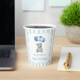 Vasos De Papel Osito Cumpleaños Globos Azules