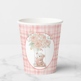 Vasos De Papel Osito de felpa de cuadros rosa lindo