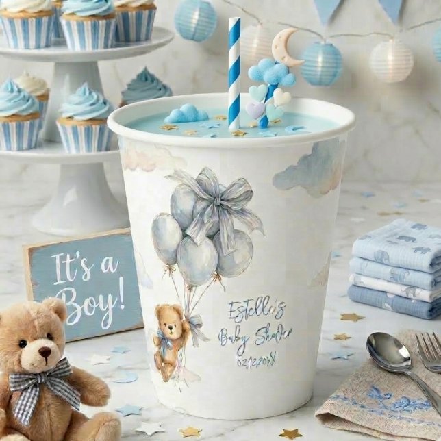 Vasos De Papel Osito de peluche adorable Globos azules Nubes Bebé (Subido por el creador)