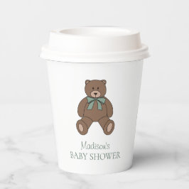 Vasos De Papel Osito de peluche Verde menta Blanco con Nombre Bab