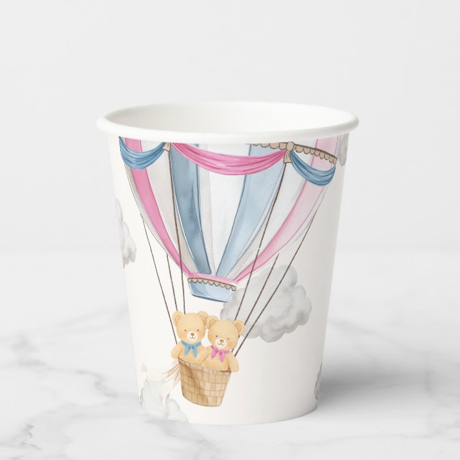 Vasos De Papel Ositos gemelos globo aerostático azul (Anverso)