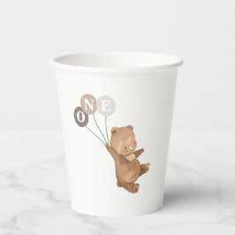 Vasos De Papel Oso 3 Globos Marrones Primer cumpleaños