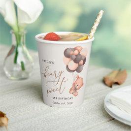 Vasos De Papel Oso Bebé, Globos Marrones, Primer Cumpleaños