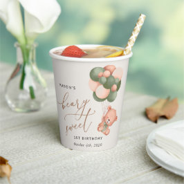 Vasos De Papel Oso bebé, globos verdes, primer cumpleaños