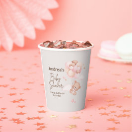 Vasos De Papel Oso de bebé rosa y globos Cuadros de papel Baby Sh