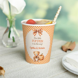 Vasos De Papel Oso de cuadros de otoño Calabaza Hojas