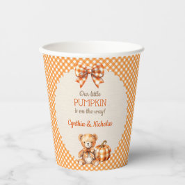 Vasos De Papel Oso de cuadros de otoño Calabaza Hojas