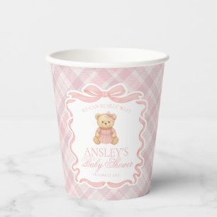 Vasos De Papel Oso de lazo coqueto rosa Tartán Plaid Baby Shower