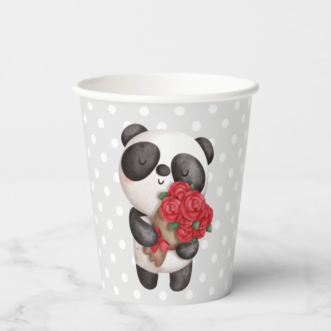 Vasos De Papel Oso de Panda con Rose Bouquet (Reverso )