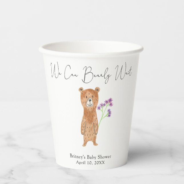 Vasos De Papel Oso de peluche - apenas podemos esperar (Anverso)