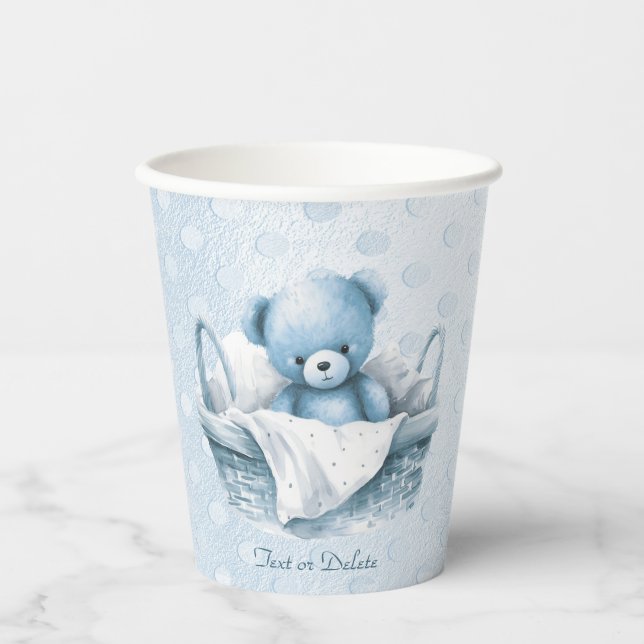 Vasos De Papel Oso de peluche azul en tazas de papel de cesta (Anverso)