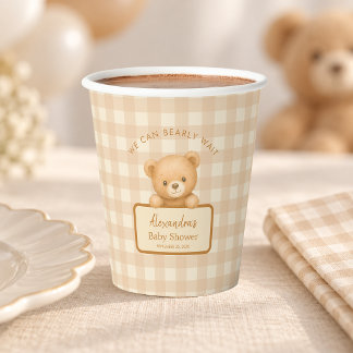 Vasos De Papel Oso de peluche Barely Wait Baby Shower Cuadros Mar