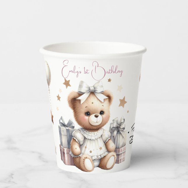 Vasos De Papel Oso de peluche con globos y regalos (Anverso)