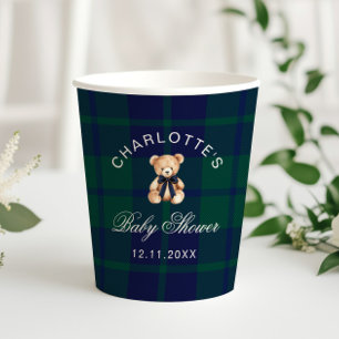 Vasos De Papel Oso de peluche elegante de luxe a cuadros Baby Sho