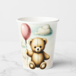 Vasos De Papel Oso de peluche Globo Rosa Ducha de bebé Apenas Esp