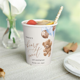 Vasos De Papel Oso de peluche, globos azules, primer cumpleaños