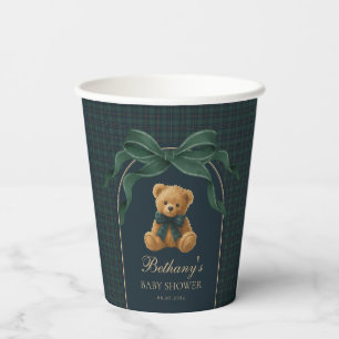 Vasos De Papel Oso de peluche Polo Preppy verde marino de cuadros