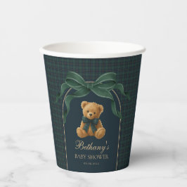 Vasos De Papel Oso de peluche Polo Preppy verde marino de cuadros