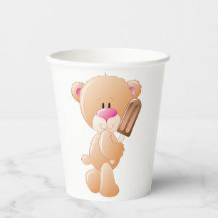 Vasos De Papel Oso de peluche sosteniendo una paleta de helado de