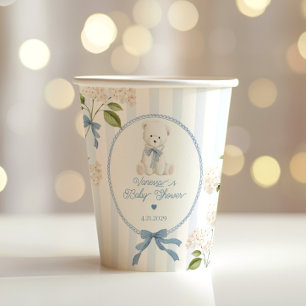 Vasos De Papel Oso de peluche vintage rayas francesas baby shower