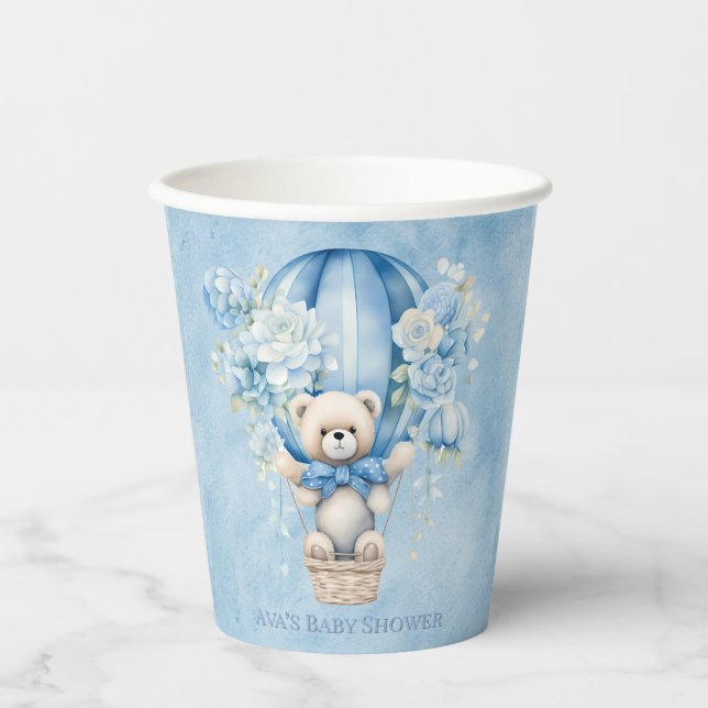 Vasos De Papel Oso De Teddy Con Aire Caliente En Baby Shower (Anverso)