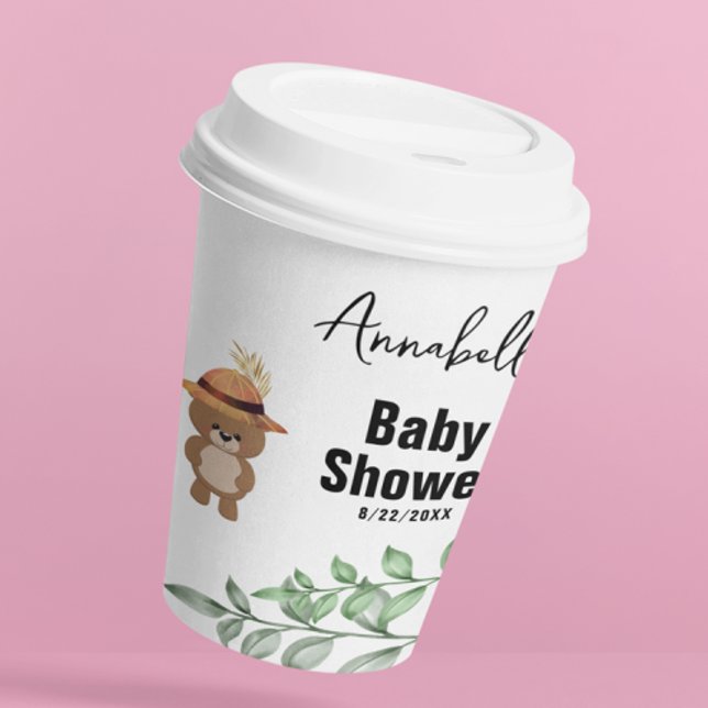 Vasos De Papel Oso lindo en el Baby Shower maderero (Subido por el creador)