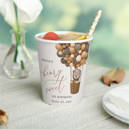 Vasos De Papel Oso lindo, globos marrones, primer cumpleaños