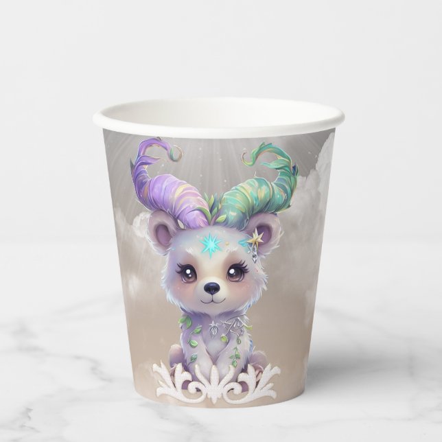 Vasos De Papel Oso mágico en purpurina pastel. (Anverso)