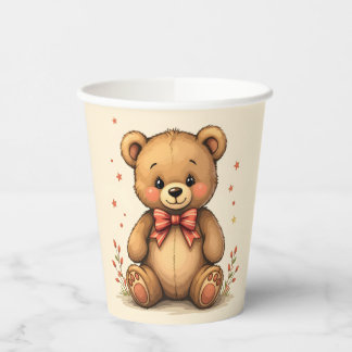 Vasos De Papel Oso marrón pequeño adorable con corbata