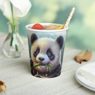 Vasos De Papel Oso Panda Adorable Comiendo Bambú