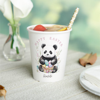 Vasos De Papel Oso panda de Pascua acuarela floral