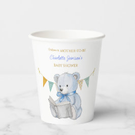 Vasos De Papel Oso personalizado leyendo un libro Baby Shower