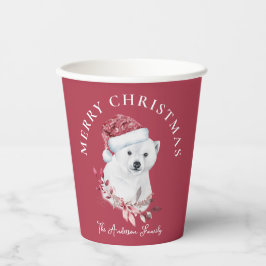 Vasos De Papel Oso polar lindo en Santa hat Feliz Navidad