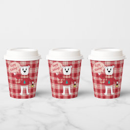 Vasos De Papel Oso Polar personalizado con linterna | Red Plaid 