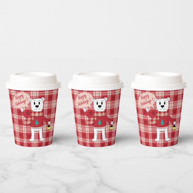 Vasos De Papel Oso Polar personalizado con linterna | Red Plaid  (Multi)
