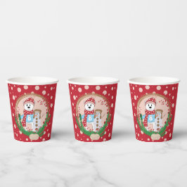 Vasos De Papel Oso polar y Navidades rojos y rosados de muñeco de