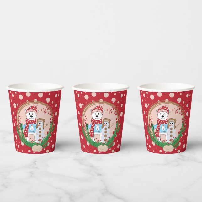 Vasos De Papel Oso polar y Navidades rojos y rosados de muñeco de (Multi)